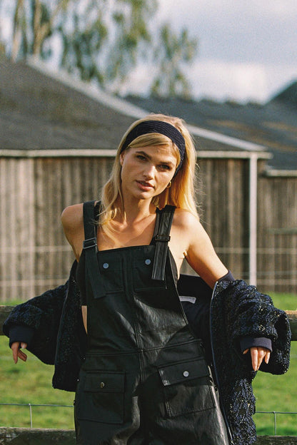 Faux Leather Overall Shorts
